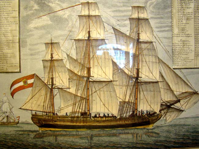 A beautiful restrike of a late 18th  century copper plate engraving of an Italian warship